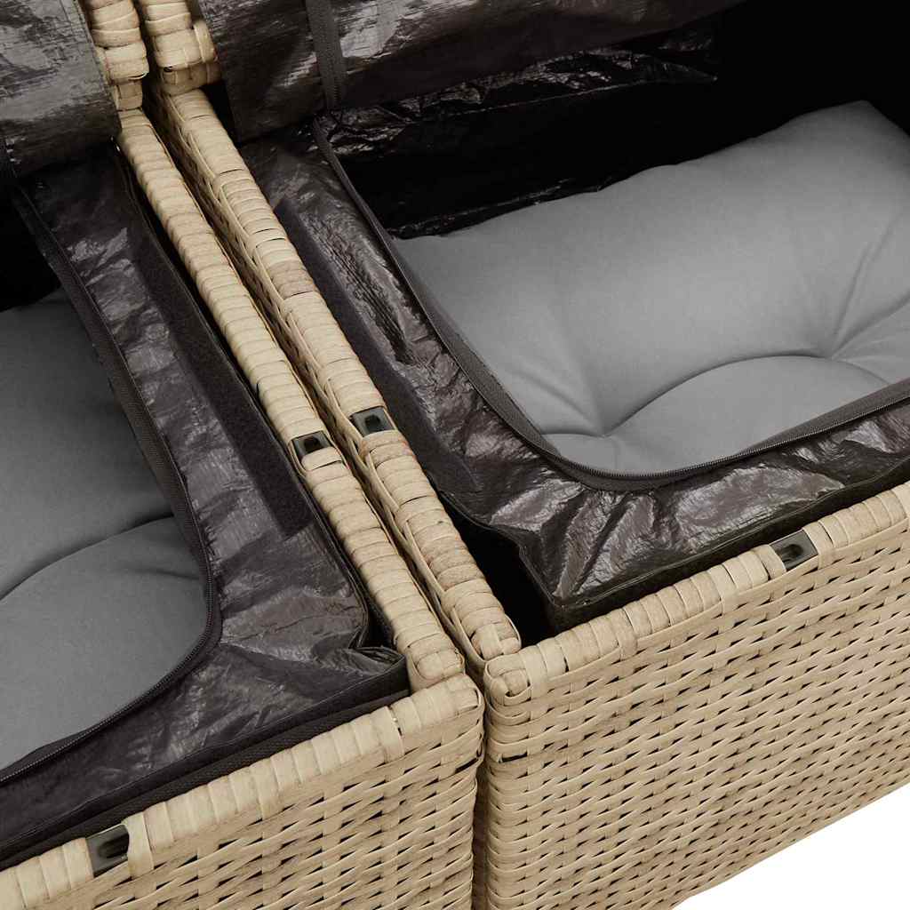 Garten-Sofa-Set mit Speicher 5 pcs Beige Poly Rattan